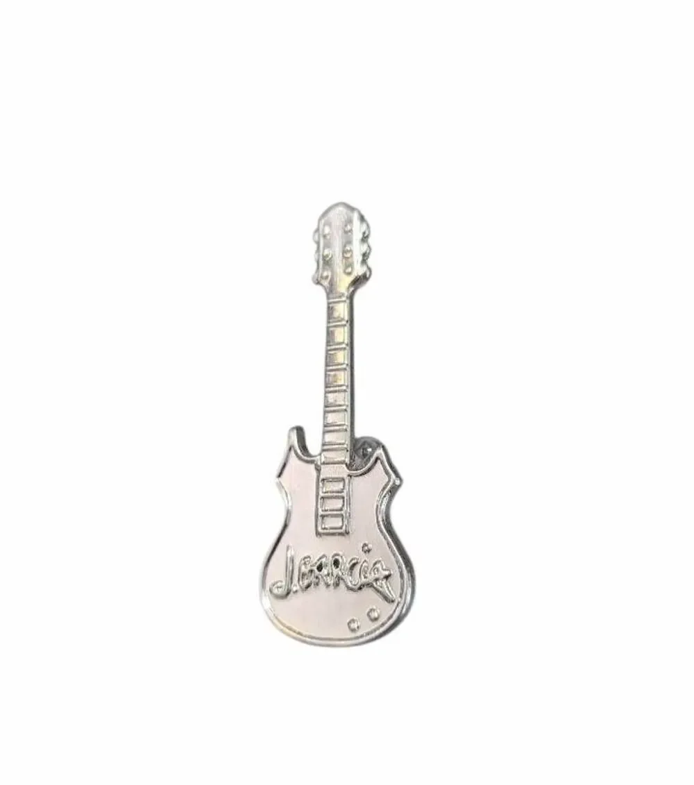 J. Jerry Garcia solid silver tone metal guitar neck tie clothing pin